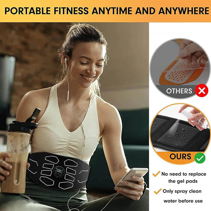 Abdominal Toning Belt, Electronic Muscle Stimulator, Portable AB Stimulator, Toner Home & Office Slimming Massager.