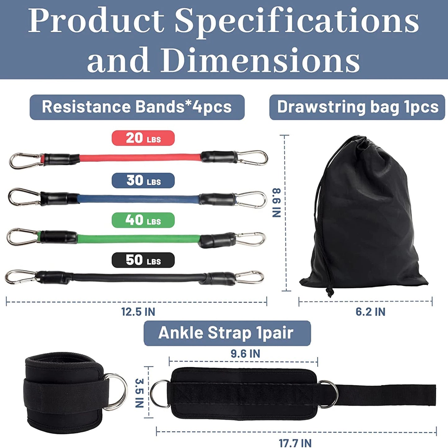 Ankle Resistance Band Set With Cuffs