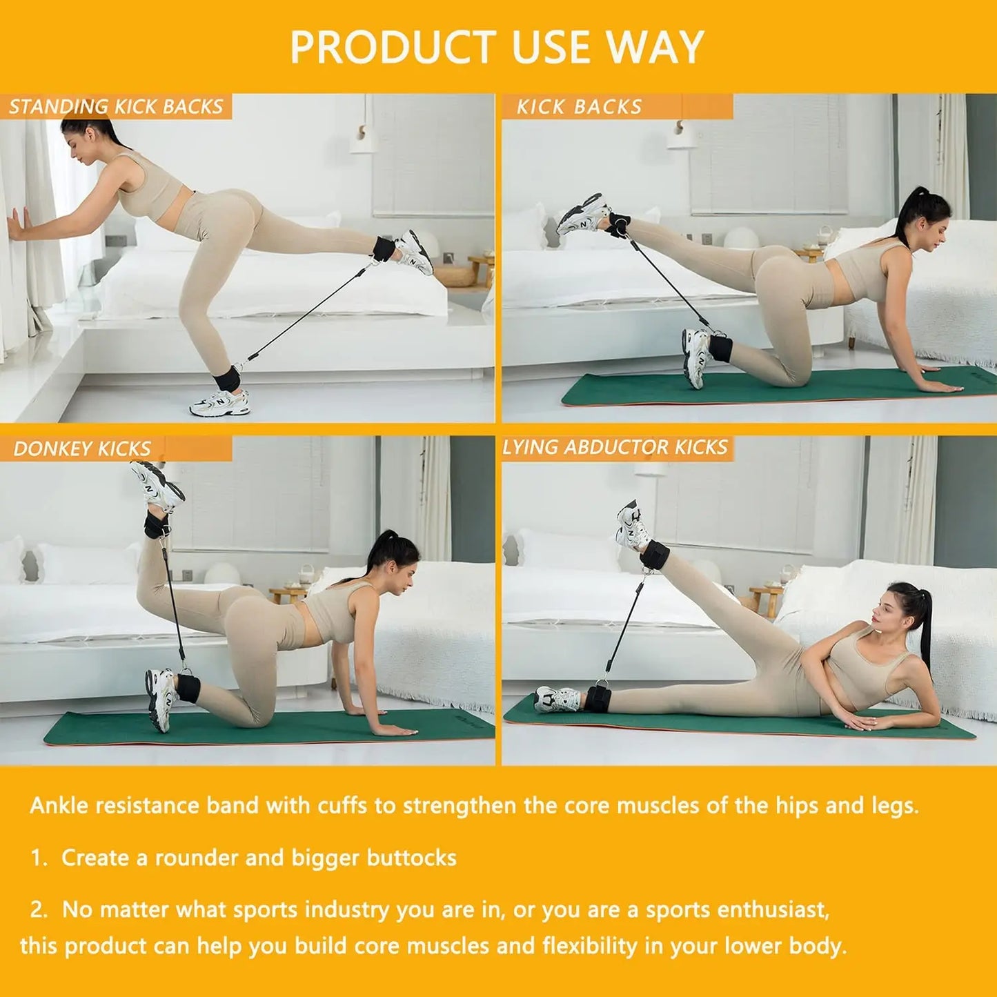 Ankle Resistance Band Set With Cuffs