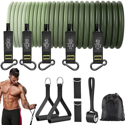 11 Piece Elastic 200LBS Resistance Bands Set, Tension Pull Rope Workout Exercise For Fitness Home Gym Strength Training Equipment